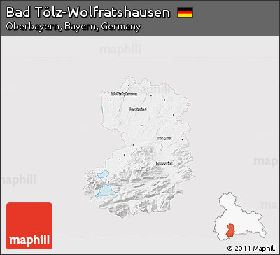 Silver Style 3D Map of Bad Tölz-Wolfratshausen, single color outside