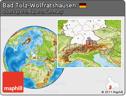 Physical Location Map of Bad Tölz-Wolfratshausen, highlighted country, highlighted parent region