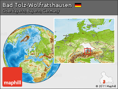 Physical Location Map of Bad Tölz-Wolfratshausen, highlighted parent region, highlighted grandparent region, within the entire country