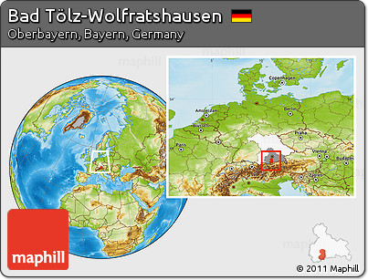 Physical Location Map of Bad Tölz-Wolfratshausen, highlighted parent region, highlighted grandparent region, within the entire country