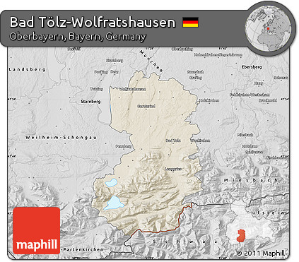 Shaded Relief Map of Bad Tölz-Wolfratshausen, desaturated