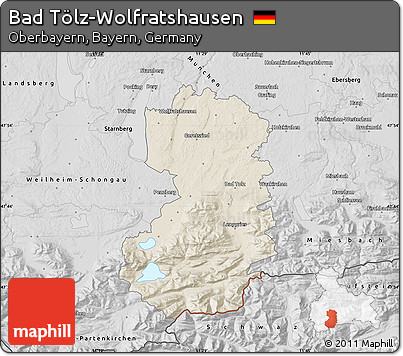 Shaded Relief Map of Bad Tölz-Wolfratshausen, desaturated