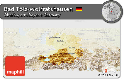 Physical Panoramic Map of Bad Tölz-Wolfratshausen, lighten