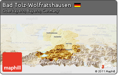 Physical Panoramic Map of Bad Tölz-Wolfratshausen, lighten