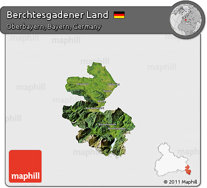 Satellite 3D Map of Berchtesgadener Land, single color outside