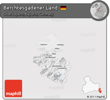 Silver Style 3D Map of Berchtesgadener Land, single color outside