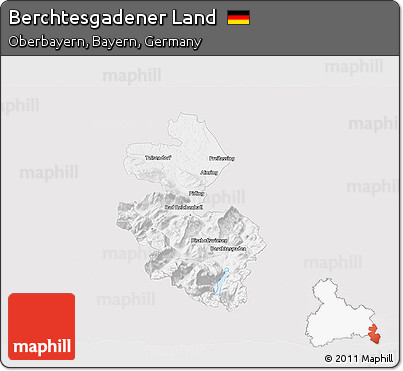 Silver Style 3D Map of Berchtesgadener Land, single color outside
