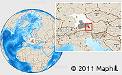 Shaded Relief Location Map of Berchtesgadener Land, highlighted parent region, highlighted grandparent region