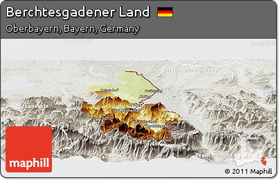 Physical Panoramic Map of Berchtesgadener Land, lighten, semi-desaturated