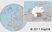 Gray Location Map of Eichstätt, highlighted country, highlighted grandparent region, within the entire country, hill shading