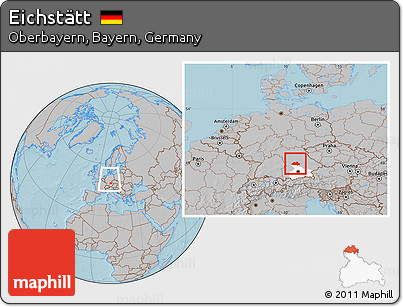 Gray Location Map of Eichstätt, highlighted parent region, within the entire country, hill shading