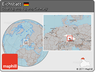 Gray Location Map of Eichstätt, highlighted parent region, highlighted grandparent region, within the entire country, hill shading