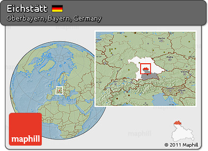 Savanna Style Location Map of Eichstätt, highlighted parent region, highlighted grandparent region, hill shading