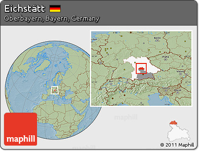Savanna Style Location Map of Eichstätt, highlighted parent region, highlighted grandparent region, hill shading
