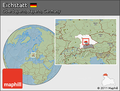 Savanna Style Location Map of Eichstätt, highlighted parent region, highlighted grandparent region, hill shading