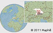 Savanna Style Location Map of Eichstätt, highlighted parent region, highlighted grandparent region, hill shading