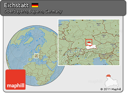 Savanna Style Location Map of Eichstätt, highlighted parent region, hill shading
