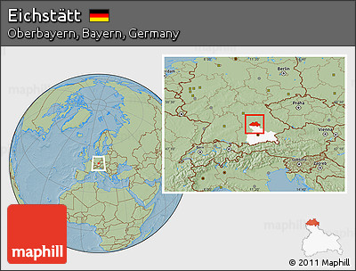 Savanna Style Location Map of Eichstätt, highlighted parent region, hill shading