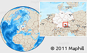 Shaded Relief Location Map of Eichstätt, highlighted country, highlighted parent region, within the entire country