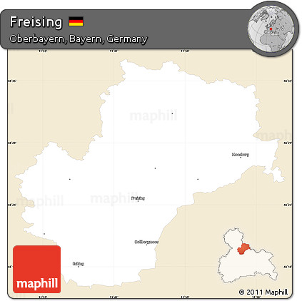 Classic Style Simple Map of Freising, single color outside