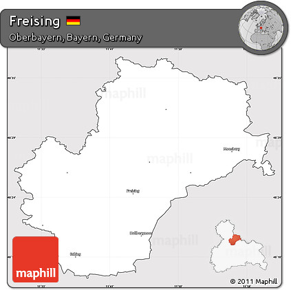 Silver Style Simple Map of Freising, cropped outside