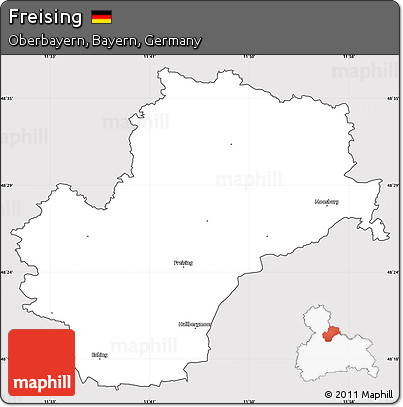 Silver Style Simple Map of Freising, cropped outside