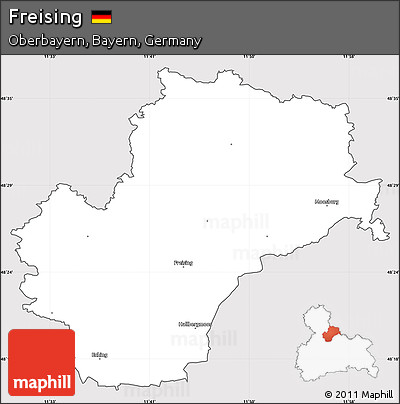 Silver Style Simple Map of Freising, cropped outside