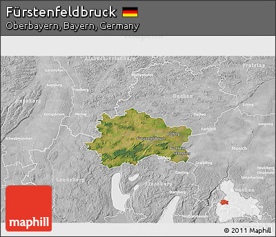 Satellite 3D Map of Fürstenfeldbruck, lighten, desaturated