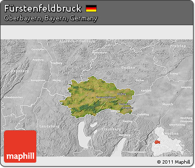 Satellite 3D Map of Fürstenfeldbruck, lighten, desaturated