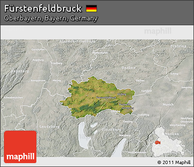 Satellite 3D Map of Fürstenfeldbruck, lighten, semi-desaturated