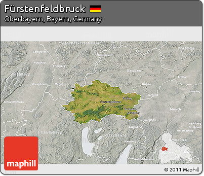 Satellite 3D Map of Fürstenfeldbruck, lighten, semi-desaturated