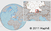 Gray Location Map of Fürstenfeldbruck, highlighted country, highlighted parent region, hill shading
