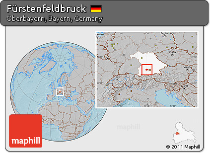 Gray Location Map of Fürstenfeldbruck, highlighted grandparent region, hill shading