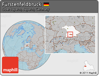 Gray Location Map of Fürstenfeldbruck, highlighted grandparent region, hill shading