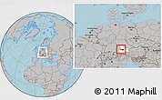Gray Location Map of Fürstenfeldbruck, highlighted parent region, within the entire country, hill shading