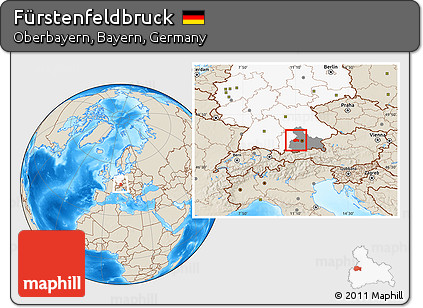 Shaded Relief Location Map of Fürstenfeldbruck, highlighted country, highlighted parent region