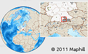 Shaded Relief Location Map of Fürstenfeldbruck, highlighted country, highlighted parent region