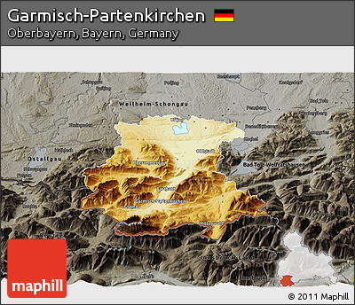 Physical 3D Map of Garmisch-Partenkirchen, darken, semi-desaturated