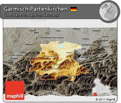 Physical 3D Map of Garmisch-Partenkirchen, darken, semi-desaturated