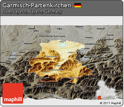 Physical 3D Map of Garmisch-Partenkirchen, darken, semi-desaturated