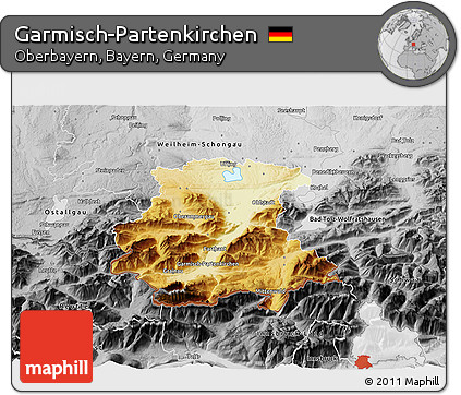 Physical 3D Map of Garmisch-Partenkirchen, desaturated