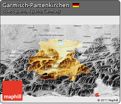 Physical 3D Map of Garmisch-Partenkirchen, desaturated