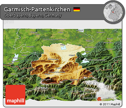 Physical 3D Map of Garmisch-Partenkirchen, satellite outside