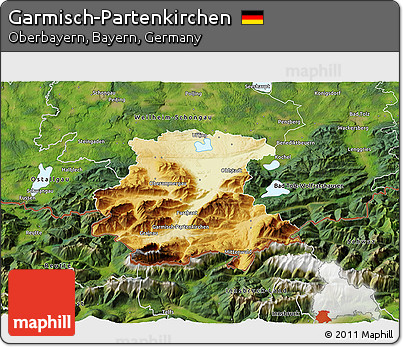 Physical 3D Map of Garmisch-Partenkirchen, satellite outside