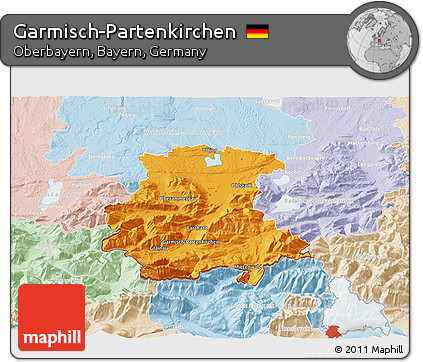 Political 3D Map of Garmisch-Partenkirchen, lighten