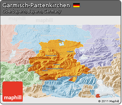 Political 3D Map of Garmisch-Partenkirchen, lighten