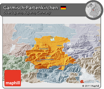 Political 3D Map of Garmisch-Partenkirchen, lighten, semi-desaturated