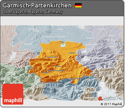 Political 3D Map of Garmisch-Partenkirchen, lighten, semi-desaturated