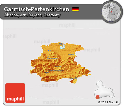 Political 3D Map of Garmisch-Partenkirchen, single color outside