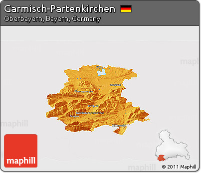 Political 3D Map of Garmisch-Partenkirchen, single color outside